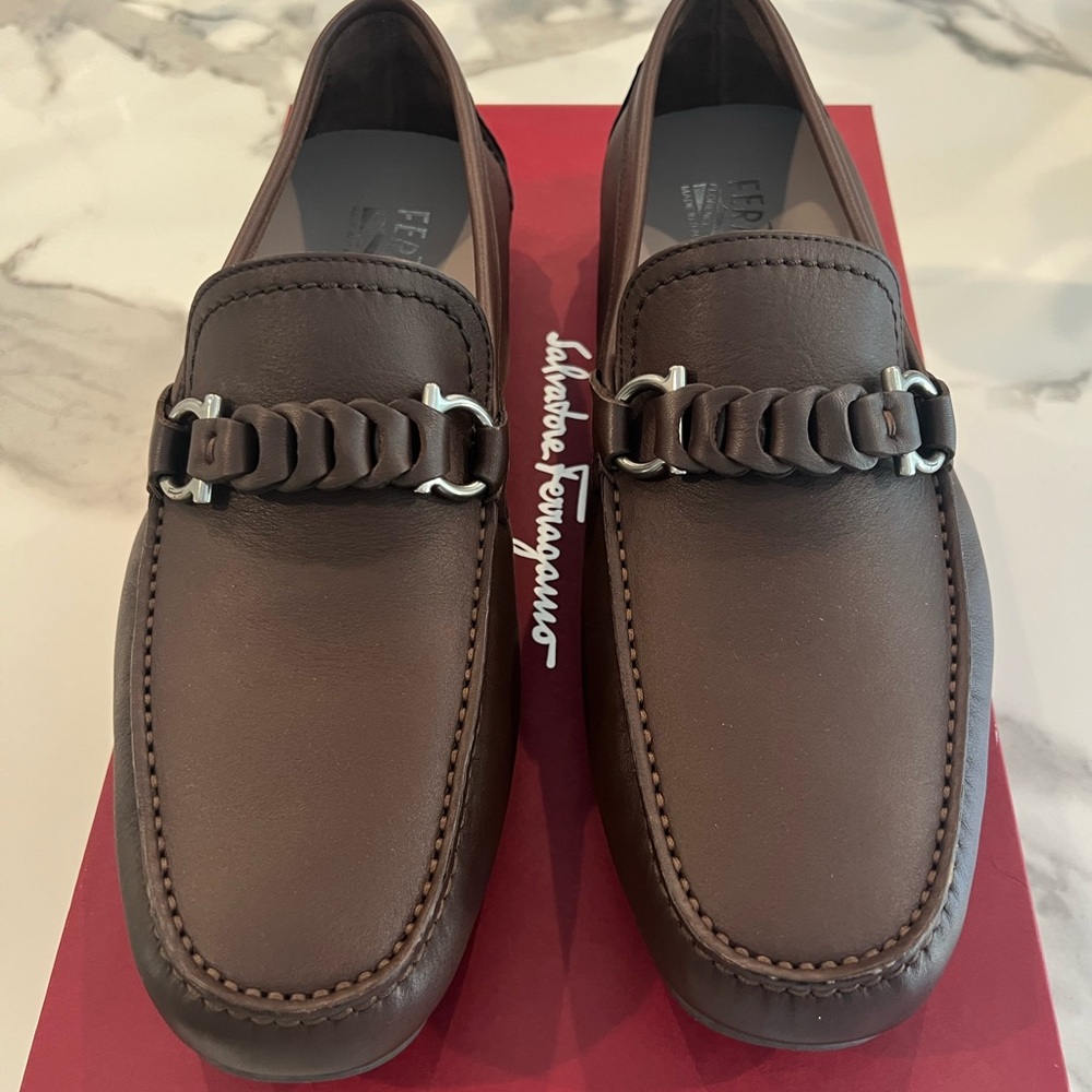 Salvatore Ferragamo Dark Brown Leather Slip-Ons